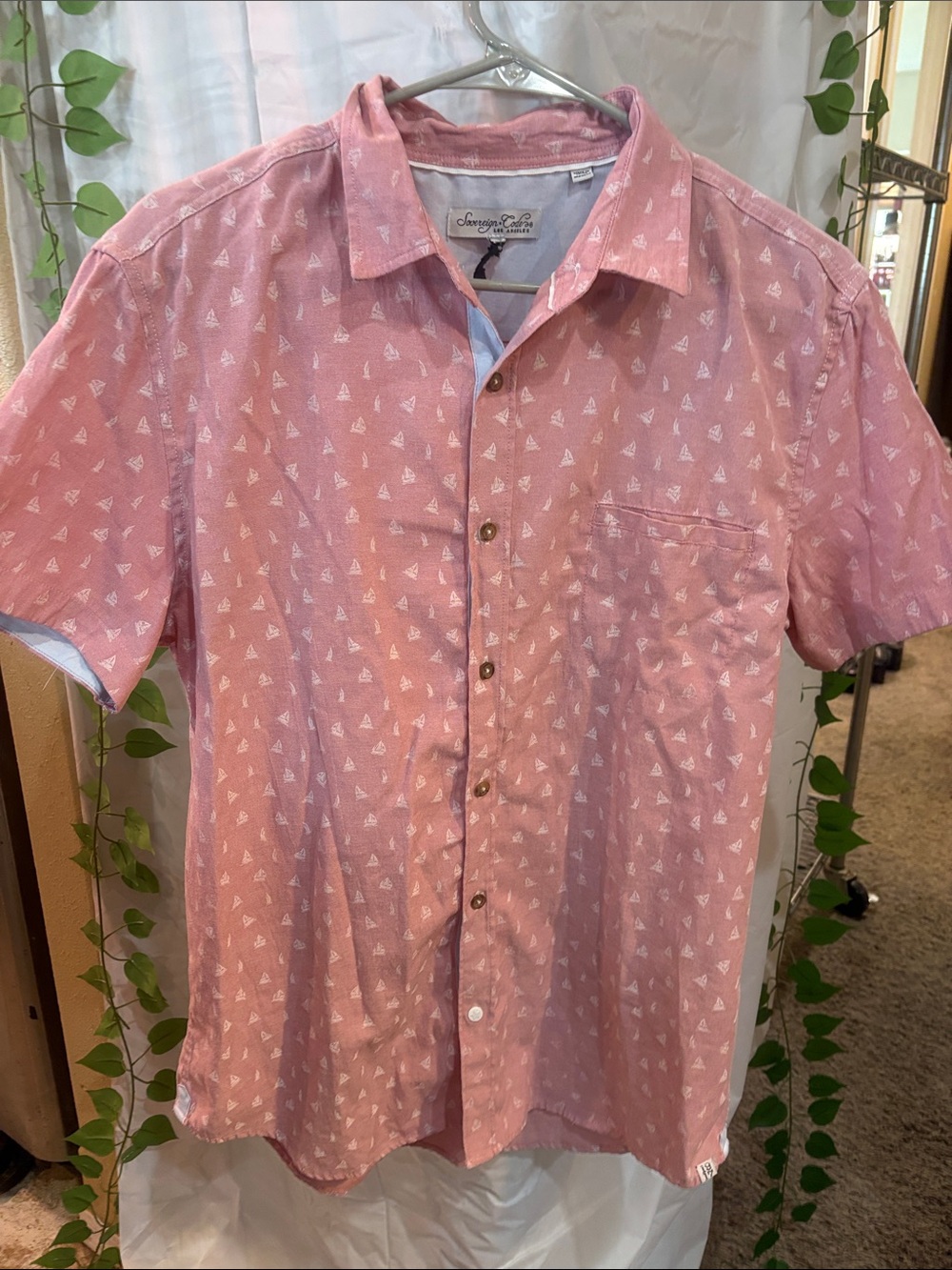 Sovereign Code Pink Short-Sleeve Button-Down with White Sailboat Print